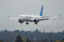 This Nov. 18, 2020, file photo shows a Boeing 737 Max 9 built for United Airlines landing at King County International Airport - Boeing Field after a test flight from Moses Lake, Wash., in Seattle.