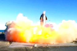 In this image taken from video, the company's Starship becomes engulfed in flames and ruptures upon touching down after a test flight in southern Texas, Dec. 9, 2020.