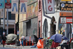 Tents line a sidewalk on Golden Gate Avenue in San Francisco, April 18, 2020.