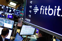 Fitbit logo above a trading post at the New York Stock Exchange, Oct. 28, 2019.