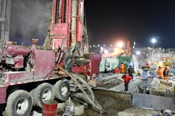 Rescuers drill a new channel at the explosion site of a gold mine in Qixia City, China, Jan. 18, 2021.
