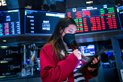 Trader Ashley Lara works on the floor of the New York Stock Exchange, Jan. 15, 2021.