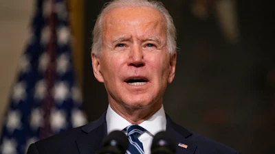 President Joe Biden speaks in the State Dining Room of the White House, Jan. 27, 2021.