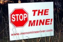 This Oct. 20, 2008 file photo shows, one of many signs that have popped up in yards, on trees and along roads in the Lake Township, Mich., section of Menominee County, where the proposed Aquila Resources Inc. mine would be located. Administrative Law Judge Daniel Pulter has overruled state regulators who granted a permit required for construction of the open-pit mine in the Upper Peninsula, in a decision released Monday. Jan. 4, 2021, creating another delay for a project that has been debated for nearly two decades.
