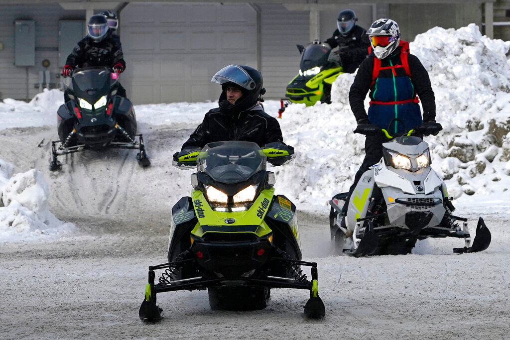 Snowmobile in Rangeley, Maine, Jan. 23, 2021.