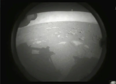 The first image sent by the Perseverance rover showing the surface of Mars, Feb. 18, 2021.