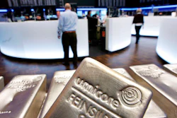 In this file photo dated Wednesday, May 9, 2007, Silver bullion, bars weighing five kilograms each, are displayed in the trading room of the stock exchange in Frankfurt, Germany. Silver futures jumped more than 10% on Monday Feb. 1, 2021, following strong gains over the weekend.