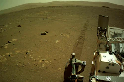 Tire tracks left by the Mars Perseverance rover, Mar. 7, 2021.