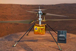 Full-scale model of the Ingenuity helicopter at NASA's Jet Propulsion Laboratory, Pasadena, Calif., Feb. 17, 2021.