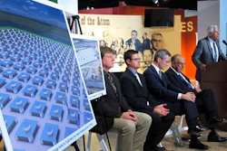 In this April 29, 2015, file photo, an illustration depicts a planned interim storage facility for spent nuclear fuel in southeastern New Mexico as officials announce plans to pursue a project by Holtec International during a news conference at the National Museum of Nuclear Science and History in Albuquerque, N.M. On Monday, March 29, 2021, New Mexico sued the U.S. Nuclear Regulatory Commission over concerns that the federal agency hasn't done enough to vet plans for a multibillion-dollar facility to store spent nuclear fuel in the state. New Jersey-based Holtec International wants to build a complex in southeastern New Mexico where tons of spent fuel from commercial nuclear power plants around the nation could be stored until the federal government finds a permanent solution.