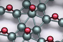 Structure of borophane sheet containing hydrogen (red) and boron (teal).