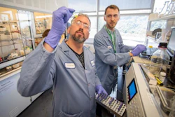 Brett Helms, foreground, in the Molecular Foundry in 2019.