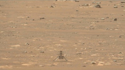 Image from video showing the Mars Ingenuity helicopter on the surface of the planet, April 29, 2021.