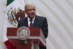 President Andrés Manuel López Obrador gives a speech at the National Palace in Mexico City, April 5, 2020.