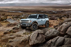 This photo provided by Ford Motor Company shows the 2022 Ford Bronco. The Bronco is an example of an off-road ready SUV with standard four-wheel-drive and rugged body-on-frame construction