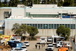 Law enforcement officers respond to the scene of a shooting at a Santa Clara Valley Transportation Authority facility, San Jose, May 26, 2021.