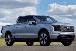 A pre-production Ford F-150 Lightning is shown in Bruce Township, Michigan.