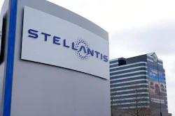 In this file photo taken on Jan. 19, 2021, the Stellantis sign is seen outside the Chrysler Technology Center, Tuesday,, in Auburn Hills, Mich. Carmaker Stellantis and Taiwan’s Foxconn on Tuesday, May 18, 2021, announced plans to develop a jointly operated automotive supplier focusing on technology to make vehicles more connected, including artificial intelligence-based applications and 5-G communications.