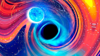 Illustration depicting a black hole swallowing a neutron star.