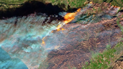 Satellites can quickly detect and monitor wildfires from space, like this 2017 fire that encroached on Ventura, California.