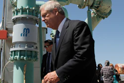 Agriculture Secretary Tom Vilsack tours a tribal wastewater facility on Wednesday, July 7, 2021, in Ohkay Owingeh, New Mexico. Vilsack announced that the Pueblo will receive a $610,000 loan and a $1.6 million grant in state money to expand the wastewater treatment plant where.