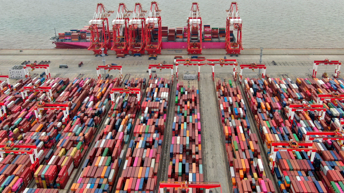 In this July 10, 2021, file photo, the Yangshan container port is seen in an aerial view in Shanghai, China. China has applied to join an 11-nation Asia-Pacific free trade group in an effort to increase its influence over international policies.