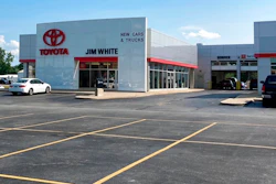 Depleted new car lot at Jim White Toyota outside Toledo, Ohio, Aug. 27, 2021.