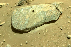 The hole drilled by the Perseverance rover during its second sample-collection attempt in Mars' Jezero Crater, Sept. 1, 2021.
