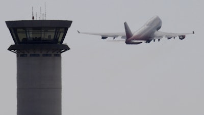 An aircraft takes off from Larnaca, Cyprus, Oct. 7, 2017.