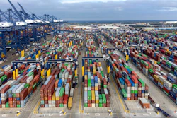 Thousands of shipping containers at the Port of Felixstowe, south east England on Oct. 13.