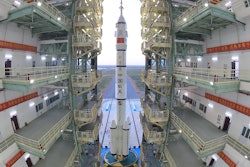 The Shenzhou-13 manned spaceship on a Long March-2F carrier rocket prepares to be transferred to the launching area of Jiuquan Satellite Launch Center, Oct. 7, 2021.