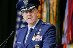 Air Force Gen. John Hyten, outgoing commander of U.S. Strategic Command, during a change of command ceremony at Offutt AFB, Nebraska, Nov. 18, 2019.