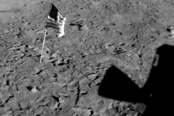 U.S. flag planted at Tranquility Base on the surface of the moon, July 21, 1969.