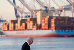 President Joe Biden departs after speaking during a visit at the Port of Baltimore on Nov. 10, 2021.