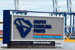 A sign marks the site of a new South Carolina Ports Authority terminal named for longtime state Sen. Hugh Leatherman on Monday, Oct. 25, 2021, in North Charleston, S.C. Currently, the International Longshoremen's Association is calling on the Biden administration for help resolving a labor dispute at the terminal.