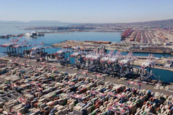 Aerial view of the Long Beach and Los Angeles ports.