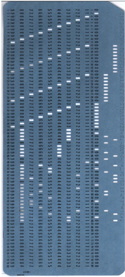 A blue IBM punch card.