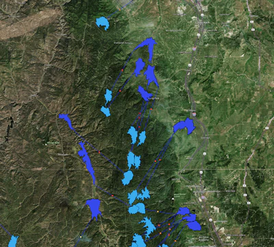 Examples from the atlas of off-river reservoirs with the potential to be paired for pumped hydro near Castle Rock, Colorado.