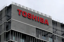Toshiba Corp. logo at the company's building in Kawasaki, Feb. 19, 2022.
