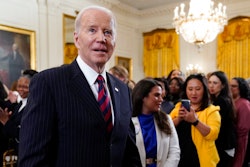 President Joe Biden departs after speaking an event to celebrate Equal Pay Day and Women's History Month in the East Room of the White House, Tuesday, March 15, 2022, in Washington.