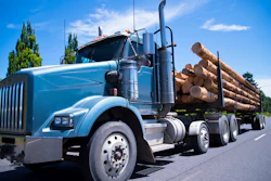 Big Rig Semi Truck Carry Trees Logs On Straight Road 000076488583 Medium