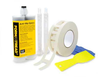 Durable high-tech epoxy is available as solution to effectively ensure superior stair tread footing, safety, and visibility for years without re-application.