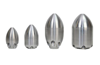 KEG’s Torpedo Nozzle uses two different water jet angles to ensure superior sand, mud, and debris transport from the pipe floor in diameters from 6-16”.