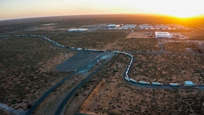 Truckers block the entrance into the Santa Teresa Port of Entry in Ciudad Juarez going into New Mexico, April 12, 2022.