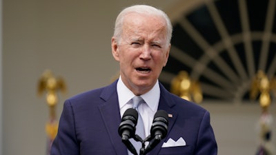 President Joe Biden speaks in the Rose Garden of the White House in Washington, Monday, April 11, 2022.