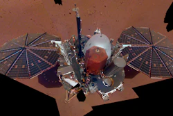 This Dec. 6, 2018 image made available by NASA shows the InSight lander. The scene was assembled from 11 photos taken using its robotic arm. The spacecraft is losing power because of all the dust that's accumulated on its solar panels. NASA said Tuesday, May 17, 2022, it will keep using the spacecraft's seismometer to detect marsquakes until its power peters out. Officials expect operations to cease in July, almost four years after InSight's arrival at Mars.