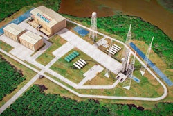 This artist's sketch provided by Spaceport Camden shows the launch pad complex of the proposed Spaceport Camden in Camden County, Ga. Opponents of a proposed launchpad for commercial rockets on the Georgia coast are asking a court to throw out the project's government license, Thursday, May 26, 2022, saying the Federal Aviation Administration failed to correctly assess the risks of firing rockets over homes and a barrier island popular with tourists.