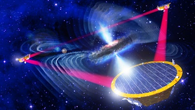 To measure gravitational waves, LISA consists of three spacecraft that form an equilateral triangle deep in space, 2.5 million kilometers apart from each other.