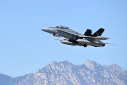 The U.S. Marine Corps pilot demonstrated the radar’s integration with the legacy Hornet avionics.