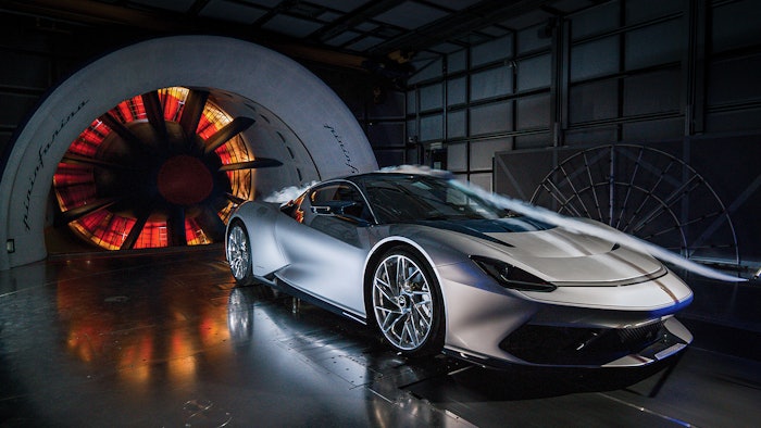 Aerodynamic test on the electric hypercar Automobili Pininfarina Battista.